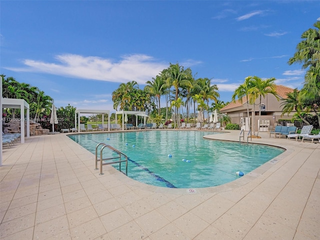 view of swimming pool featuring a patio area