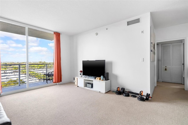 living room with carpet flooring and expansive windows