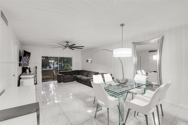 dining room with ceiling fan