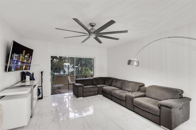 living room featuring ceiling fan