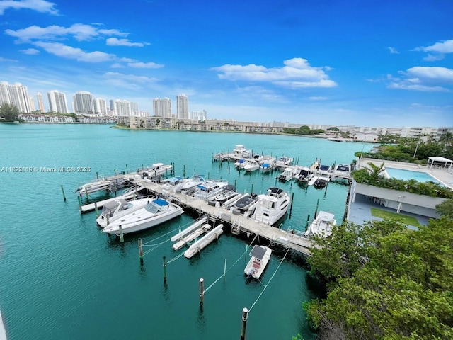 water view with a boat dock