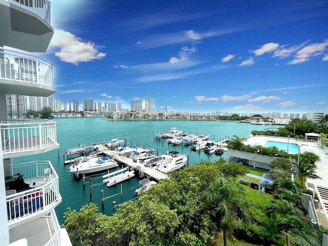 property view of water featuring a dock