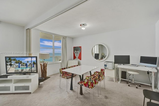 home office featuring light colored carpet