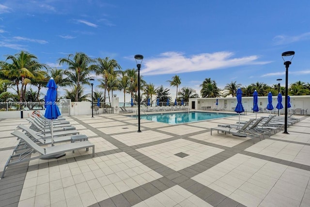 view of pool featuring a patio area