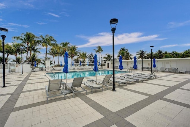 view of swimming pool featuring a patio