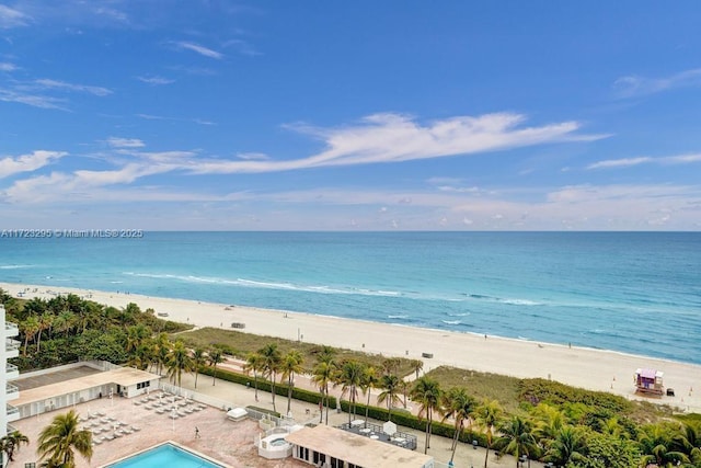 property view of water featuring a view of the beach