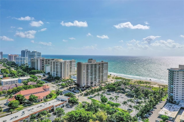 bird's eye view with a view of the beach and a water view