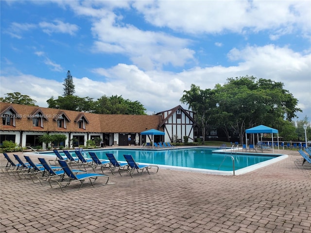 view of swimming pool featuring a patio