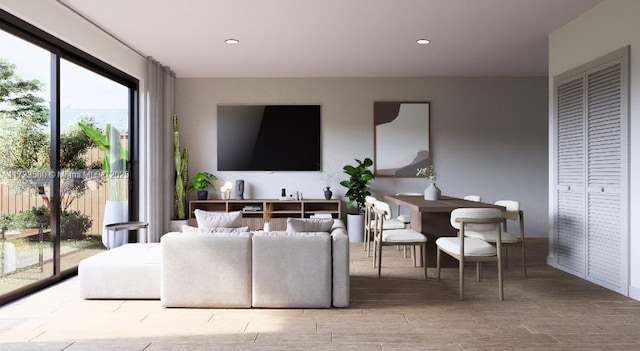 living room with light hardwood / wood-style flooring