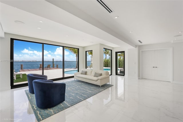 living room with a water view