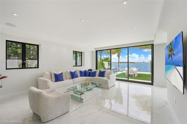 living room with a wall of windows