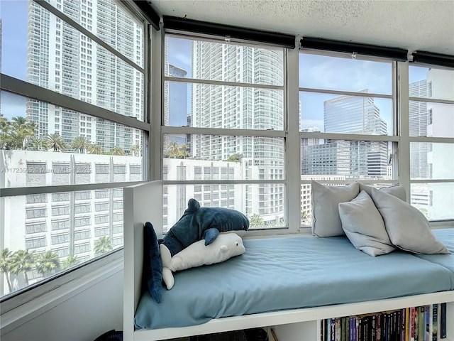 interior space featuring a textured ceiling and multiple windows