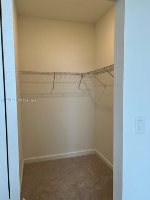 spacious closet featuring dark carpet