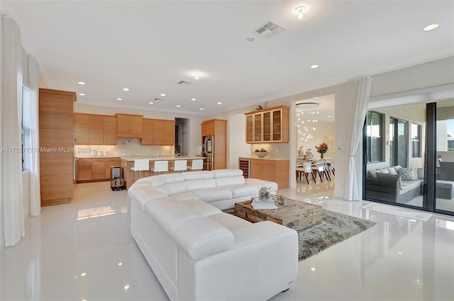 living room with light tile patterned floors