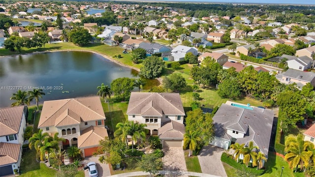 aerial view with a water view