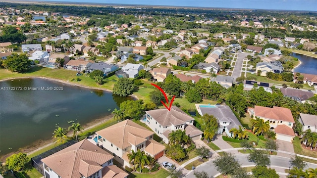 aerial view with a water view