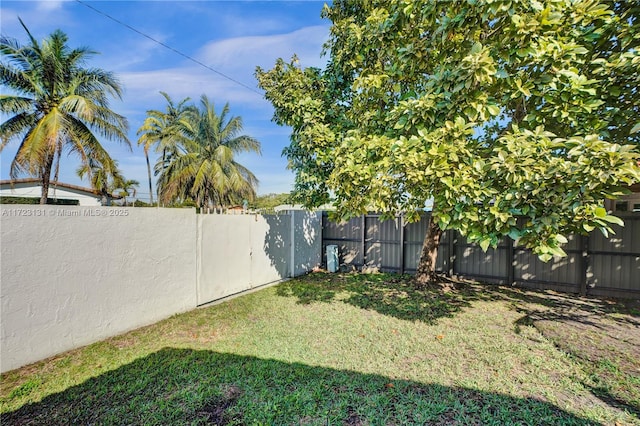 view of yard with a fenced backyard