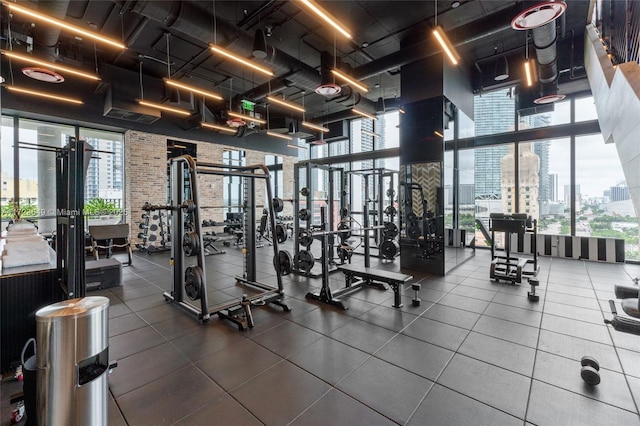 exercise room with a wall of windows