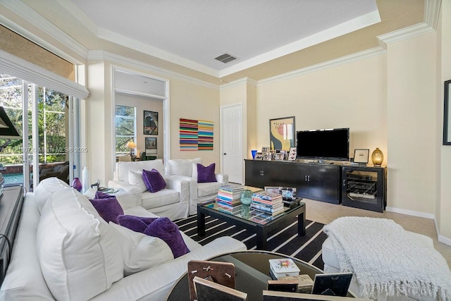 living room with light tile patterned floors