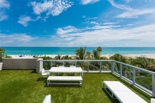 view of water feature with a beach view