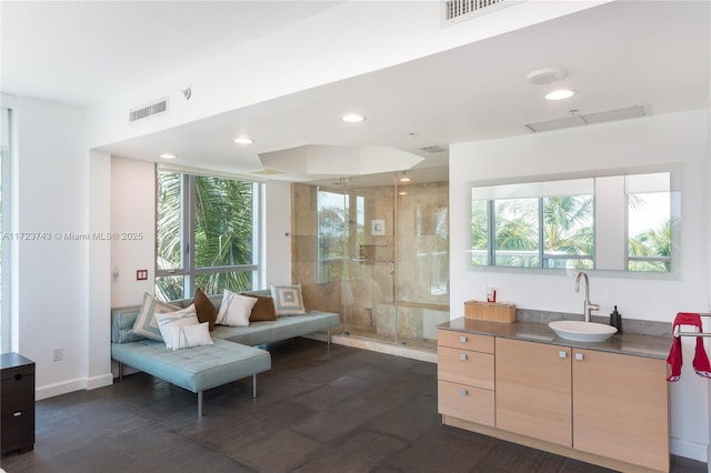 bathroom featuring vanity and walk in shower