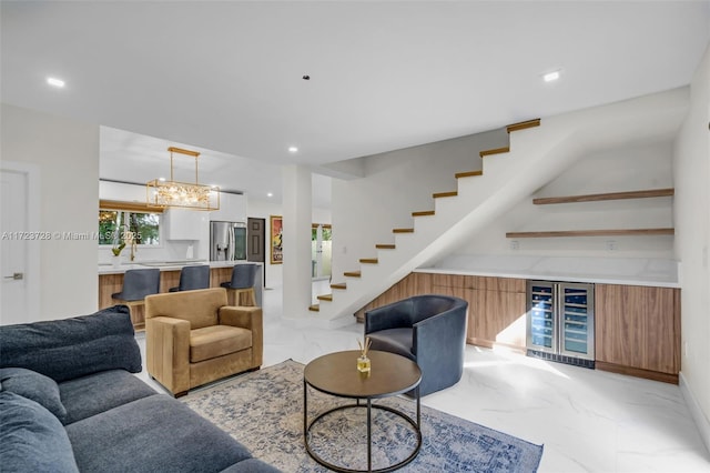 living room featuring wine cooler