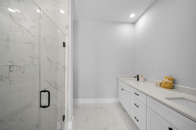 bathroom featuring vanity and walk in shower