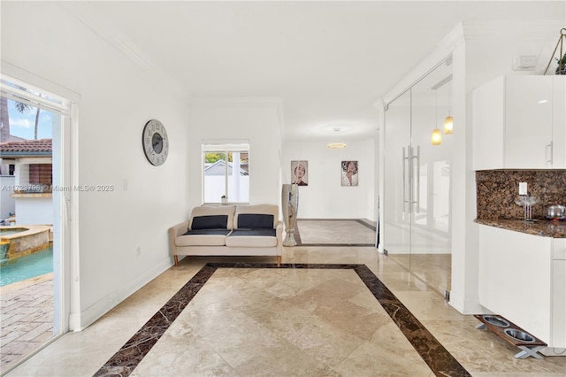 hallway with crown molding