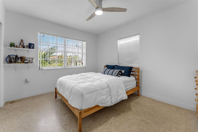 bedroom featuring ceiling fan