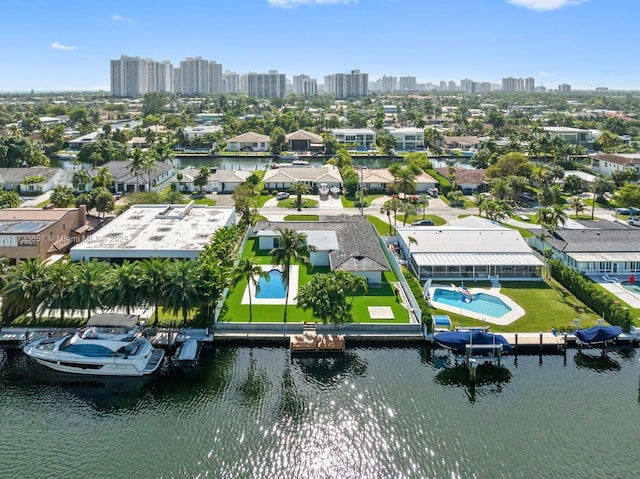 aerial view with a water view