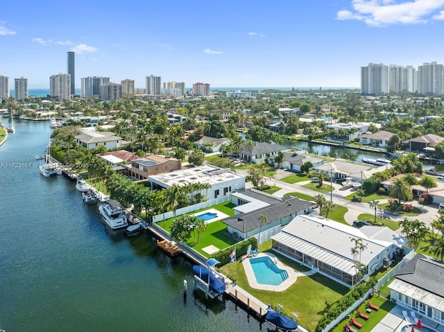 aerial view featuring a water view