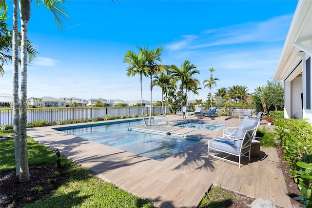 view of pool featuring a water view