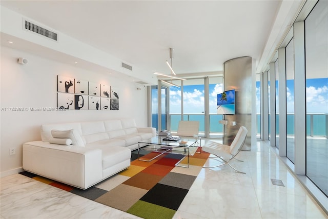 living room with expansive windows