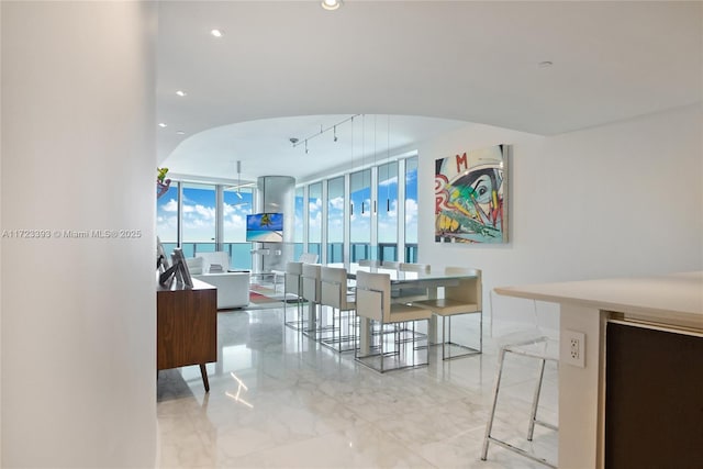 dining area with expansive windows