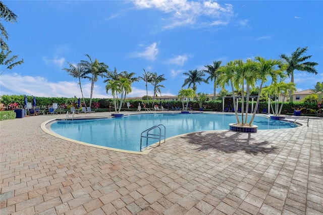 view of swimming pool with a patio