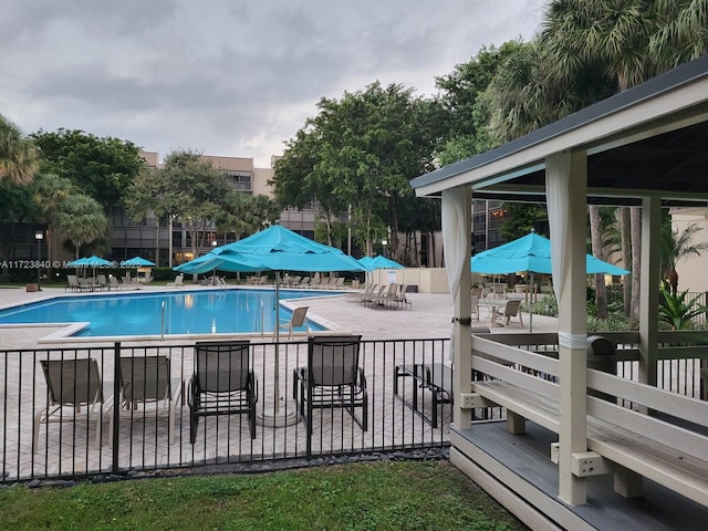 view of pool featuring a patio