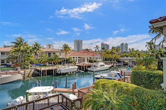 view of dock featuring a water view