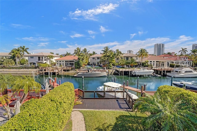 view of dock with a water view