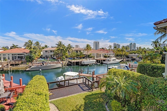 view of dock with a water view