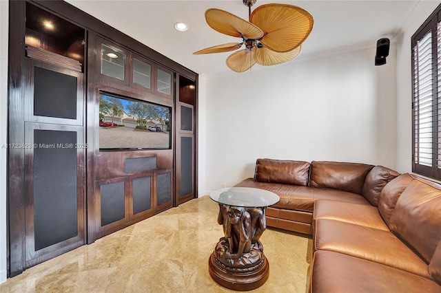 living room with ceiling fan