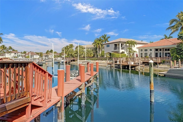 dock area with a water view