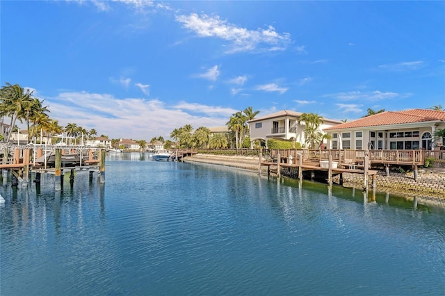 water view featuring a dock