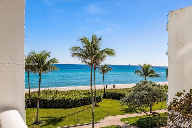 view of water feature featuring a beach view