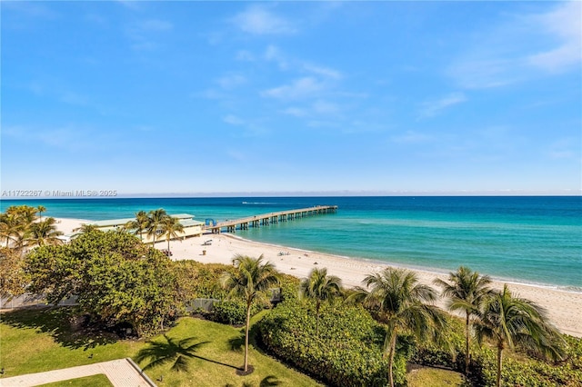 property view of water featuring a beach view