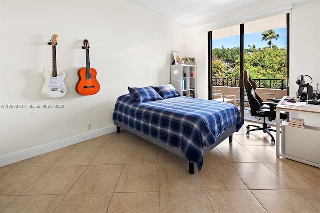 bedroom featuring light tile patterned flooring