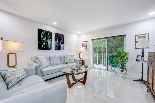 living room with light tile patterned floors