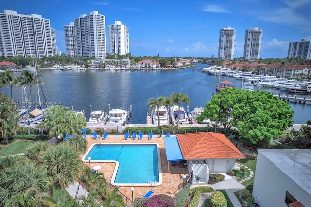 aerial view featuring a water view