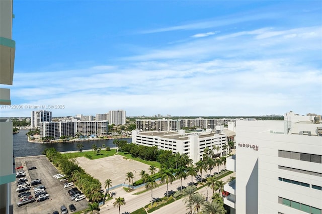 exterior space with a water view