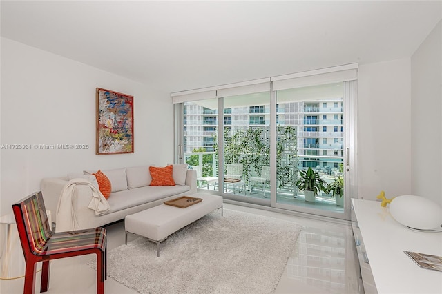 living room featuring expansive windows