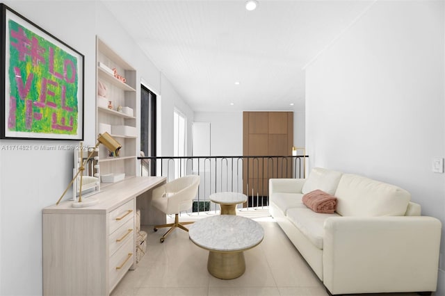 living room with light tile patterned flooring